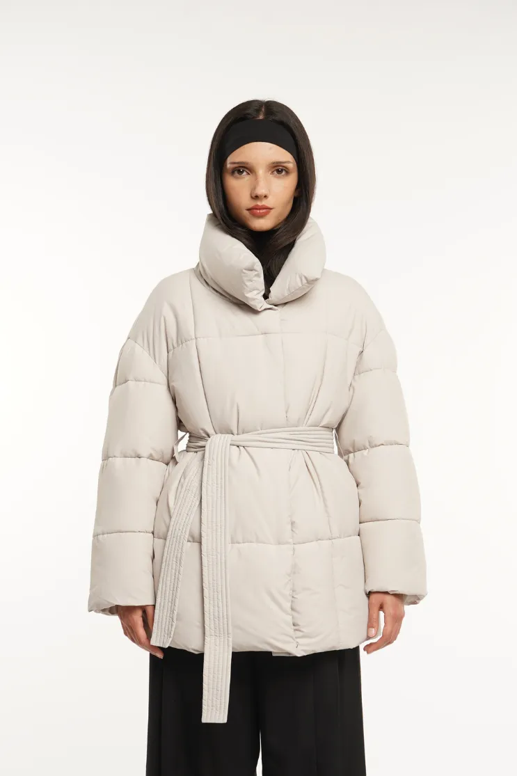 Mid Length Belted Puffer Jacket