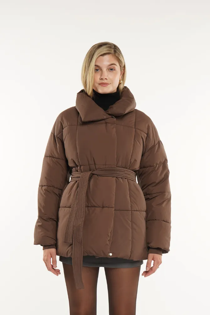 Mid Length Belted Puffer Jacket