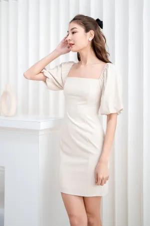 NATTY PUFF SLEEVE WORK DRESS IN ECRU