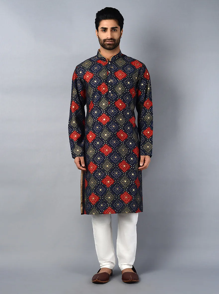 Navy Blue Printed Regular Fit Kurta | Azania