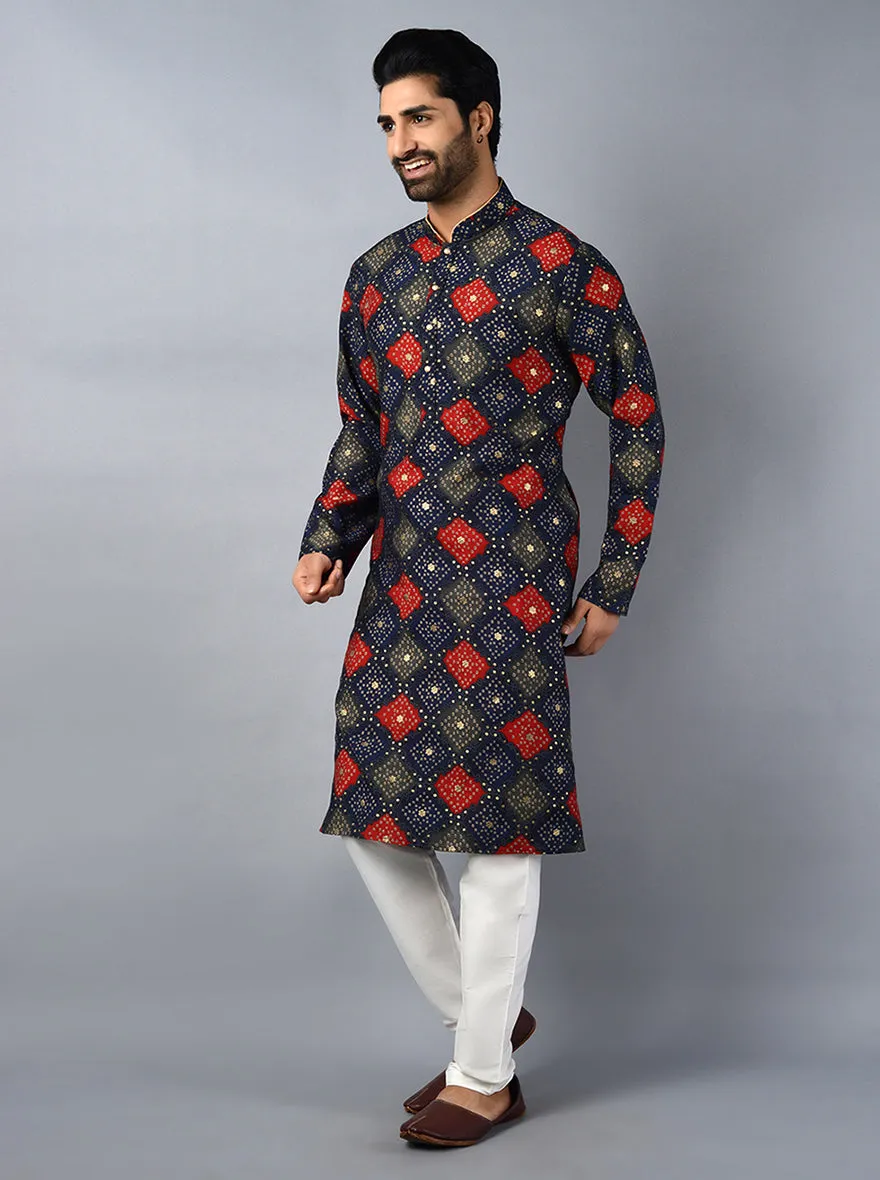 Navy Blue Printed Regular Fit Kurta | Azania