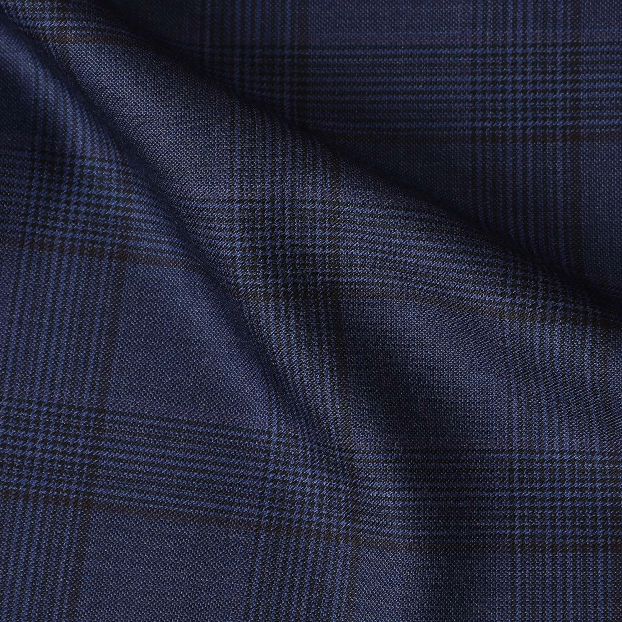 Navy Blue Super 130's Wool Fabric - Elegant Checked Pattern, 150cm Width - D18239