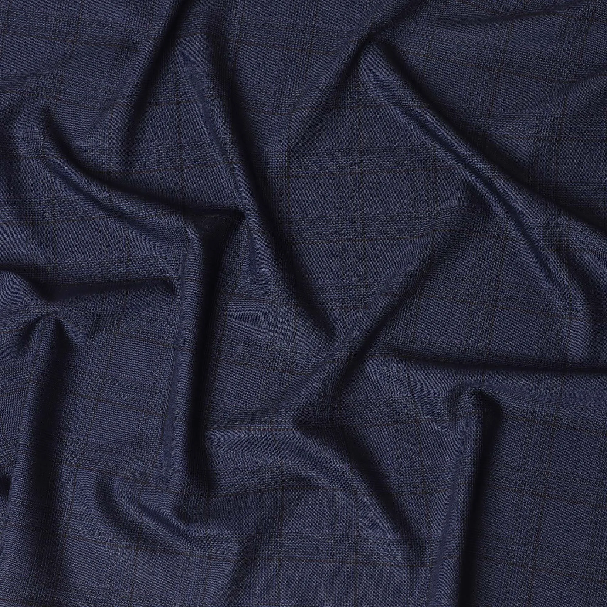 Navy Blue Super 130's Wool Fabric - Elegant Checked Pattern, 150cm Width - D18239