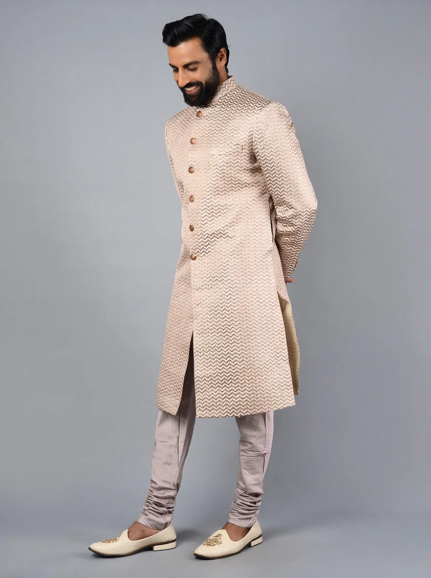 Onion Pink Embroidered Regular Fit Sherwani | TULA