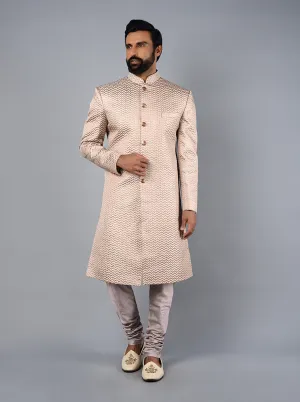 Onion Pink Embroidered Regular Fit Sherwani | TULA