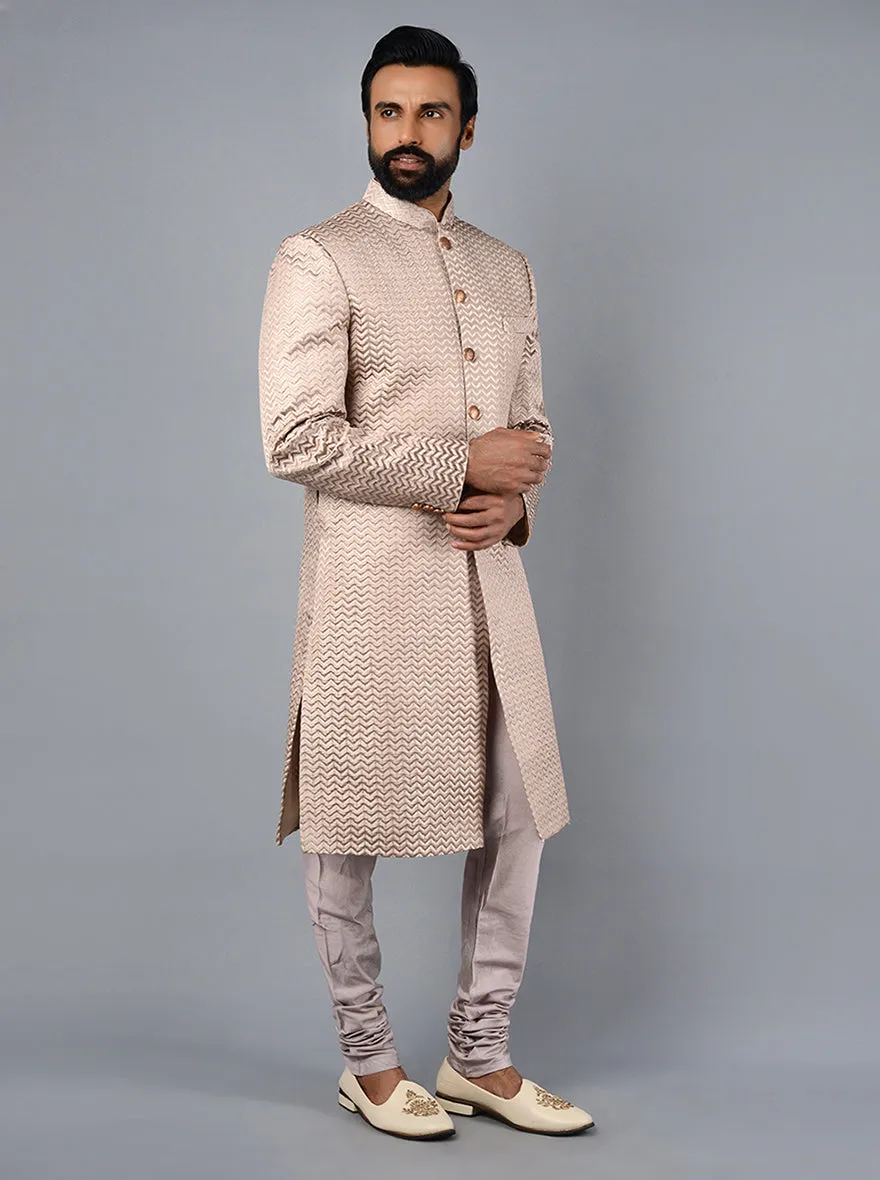 Onion Pink Embroidered Regular Fit Sherwani | TULA