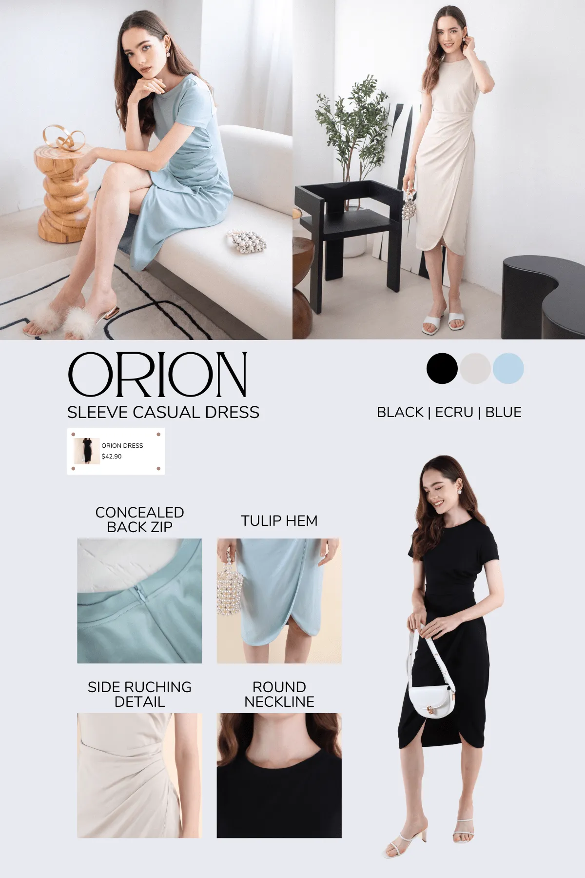 ORION CASUAL SLEEVE DRESS IN BLUE