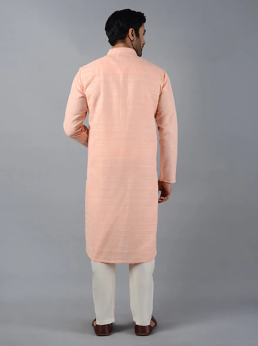 Peach Self Textured Regular Fit Kurta | Azania