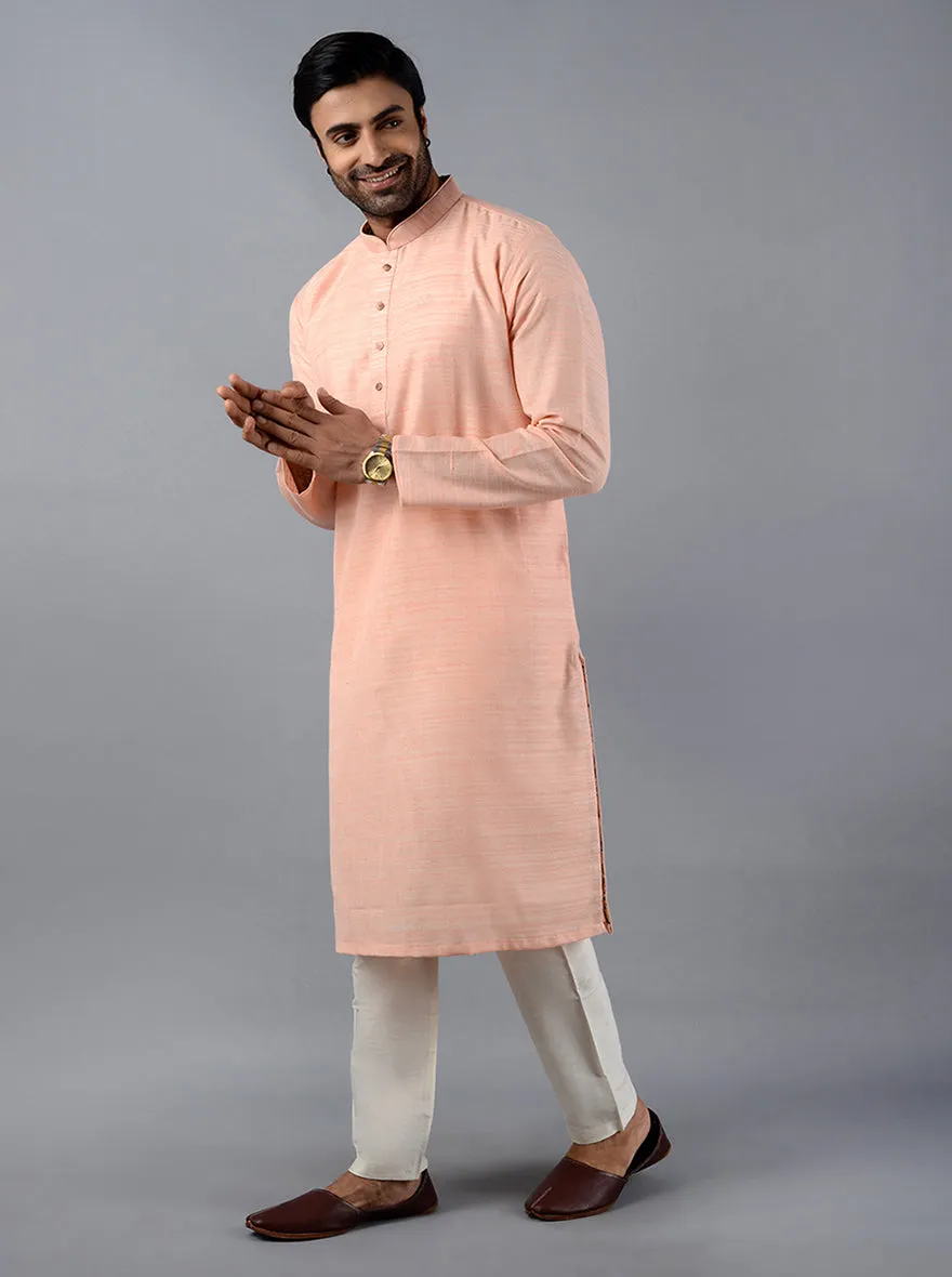 Peach Self Textured Regular Fit Kurta | Azania