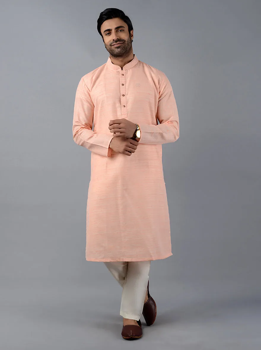 Peach Self Textured Regular Fit Kurta | Azania