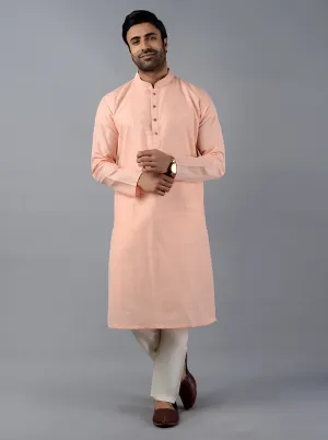 Peach Self Textured Regular Fit Kurta | Azania