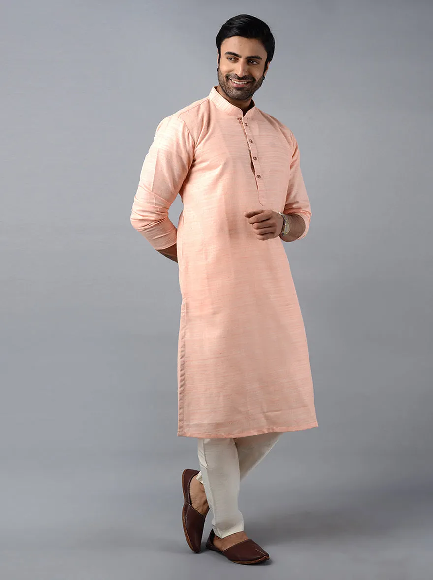 Peach Self Textured Regular Fit Kurta | Azania