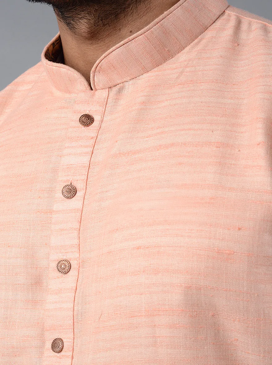 Peach Self Textured Regular Fit Kurta | Azania