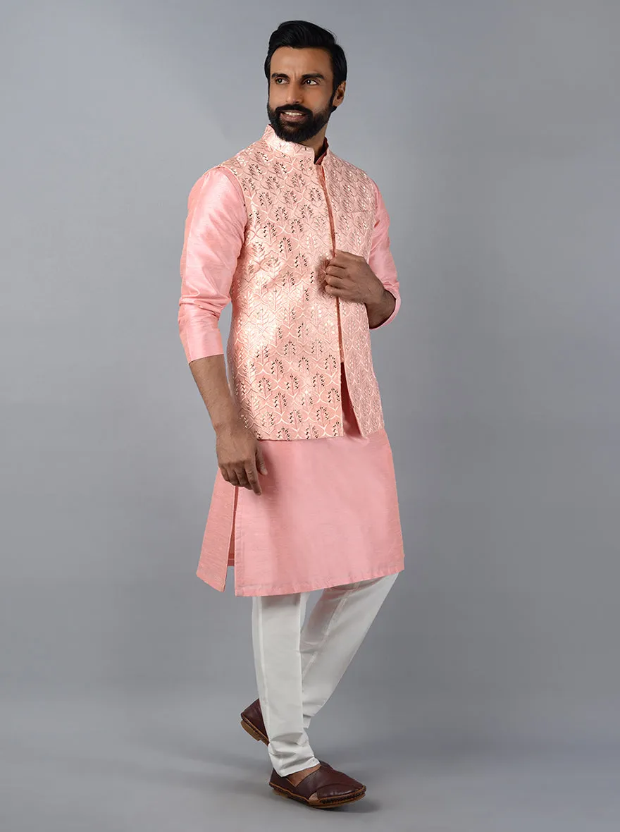 Pink Embroidered Regular Fit Bandhgala Jacket | TULA