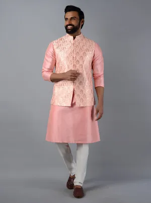 Pink Embroidered Regular Fit Bandhgala Jacket | TULA