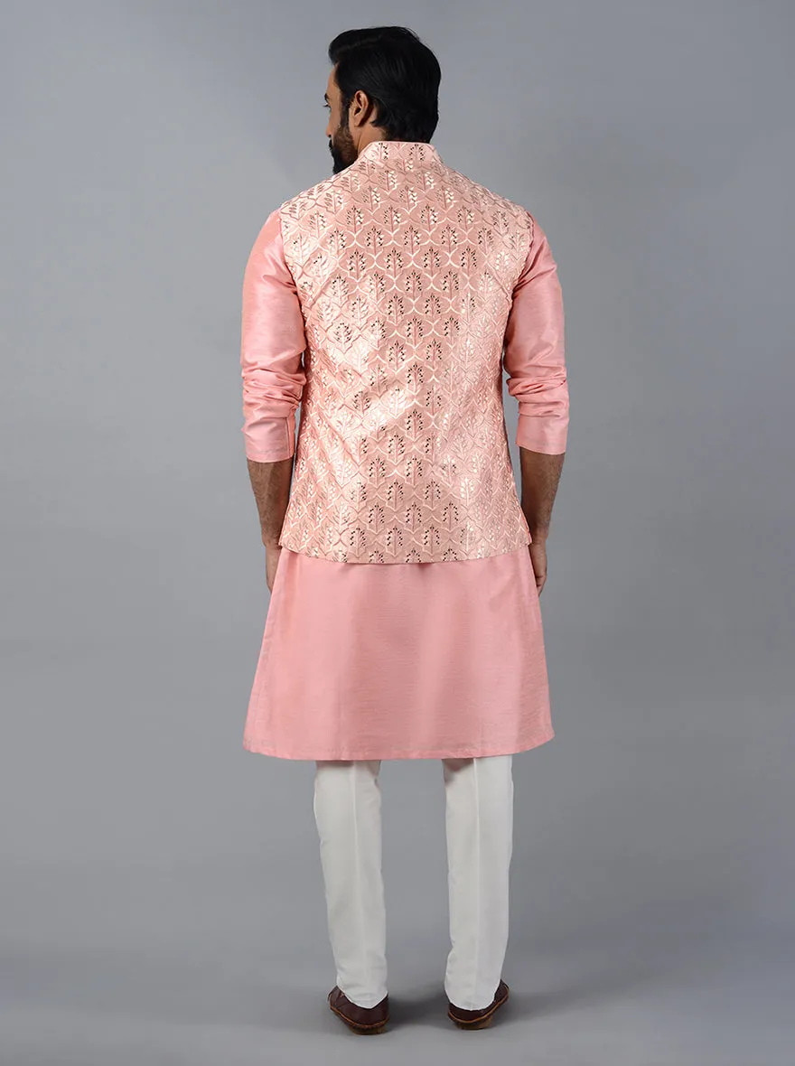 Pink Embroidered Regular Fit Bandhgala Jacket | TULA