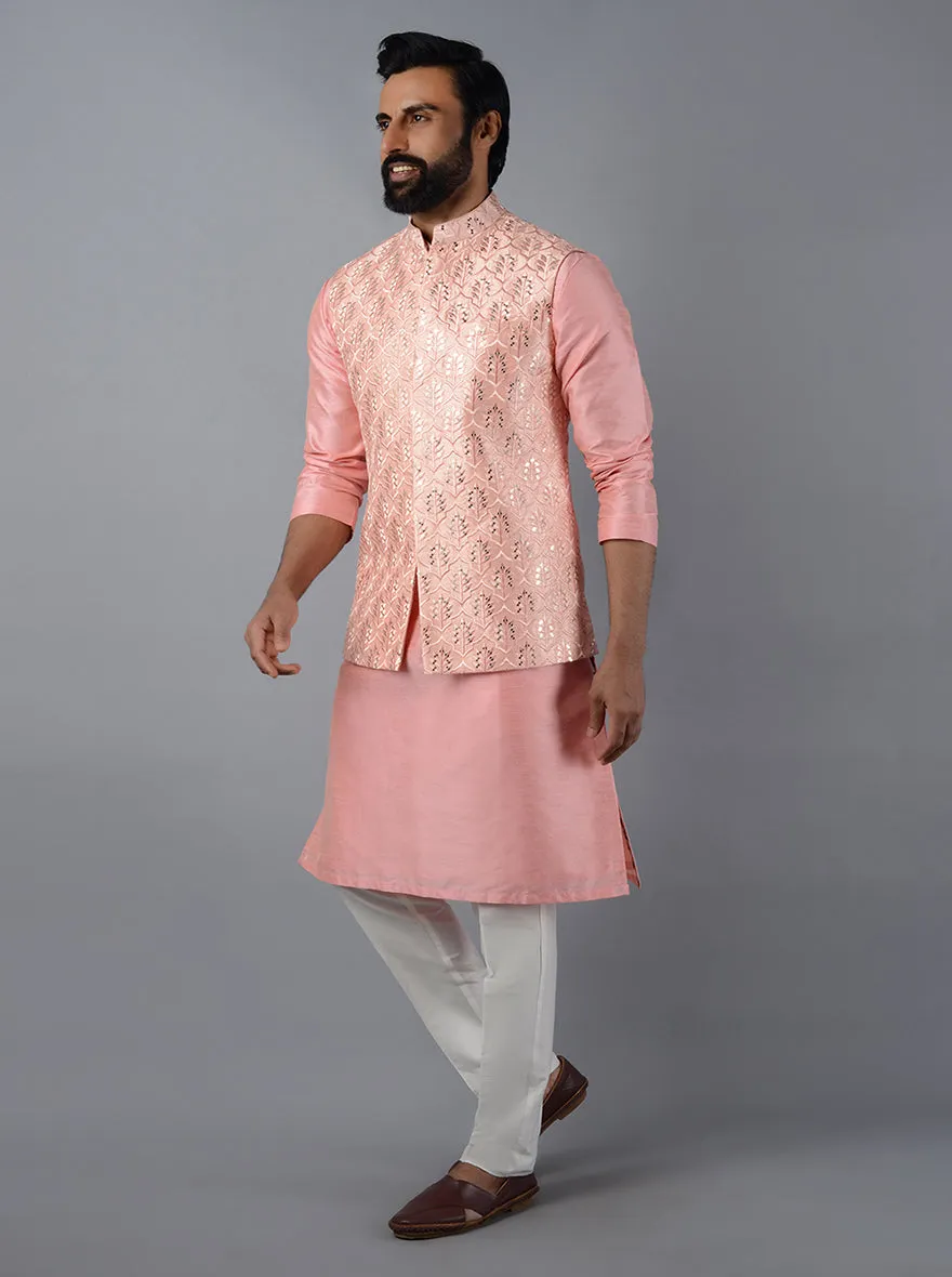 Pink Embroidered Regular Fit Bandhgala Jacket | TULA