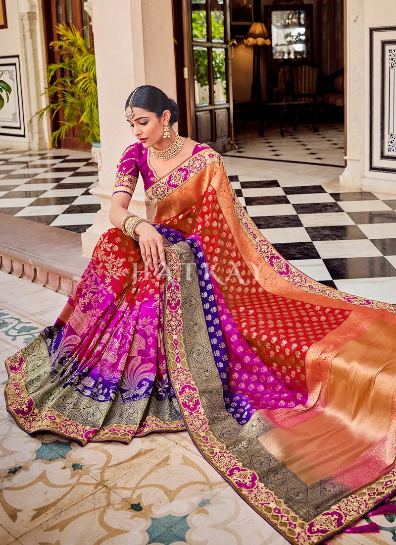 Pink Multicoloured Traditional Weaved Silk Saree