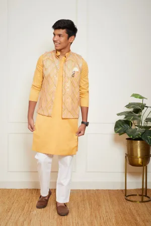 Pre Order: Mustard Yellow Embroidered Nehru Jacket Set