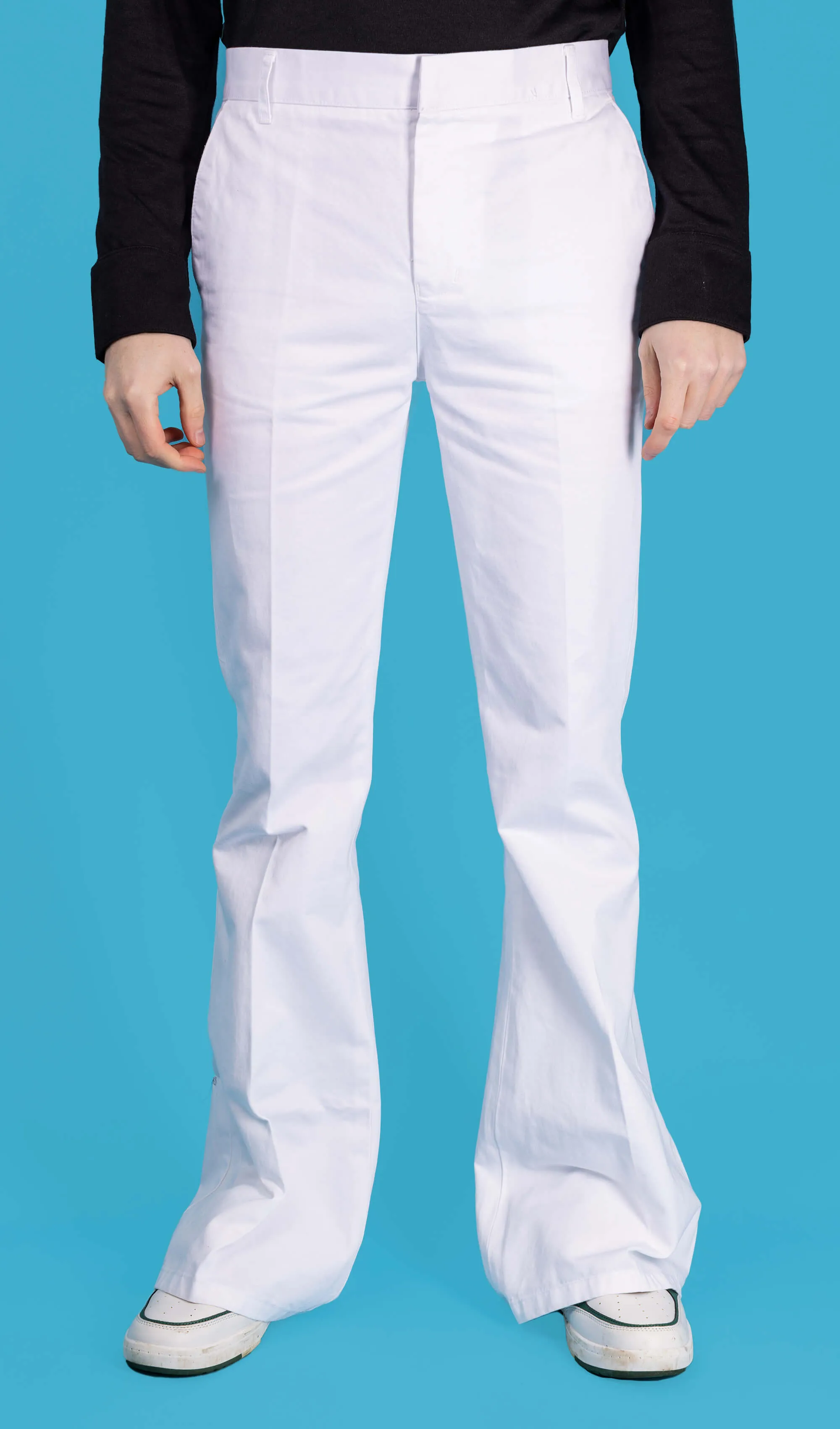 Presley White Cotton Bell Bottom Trouser Slacks