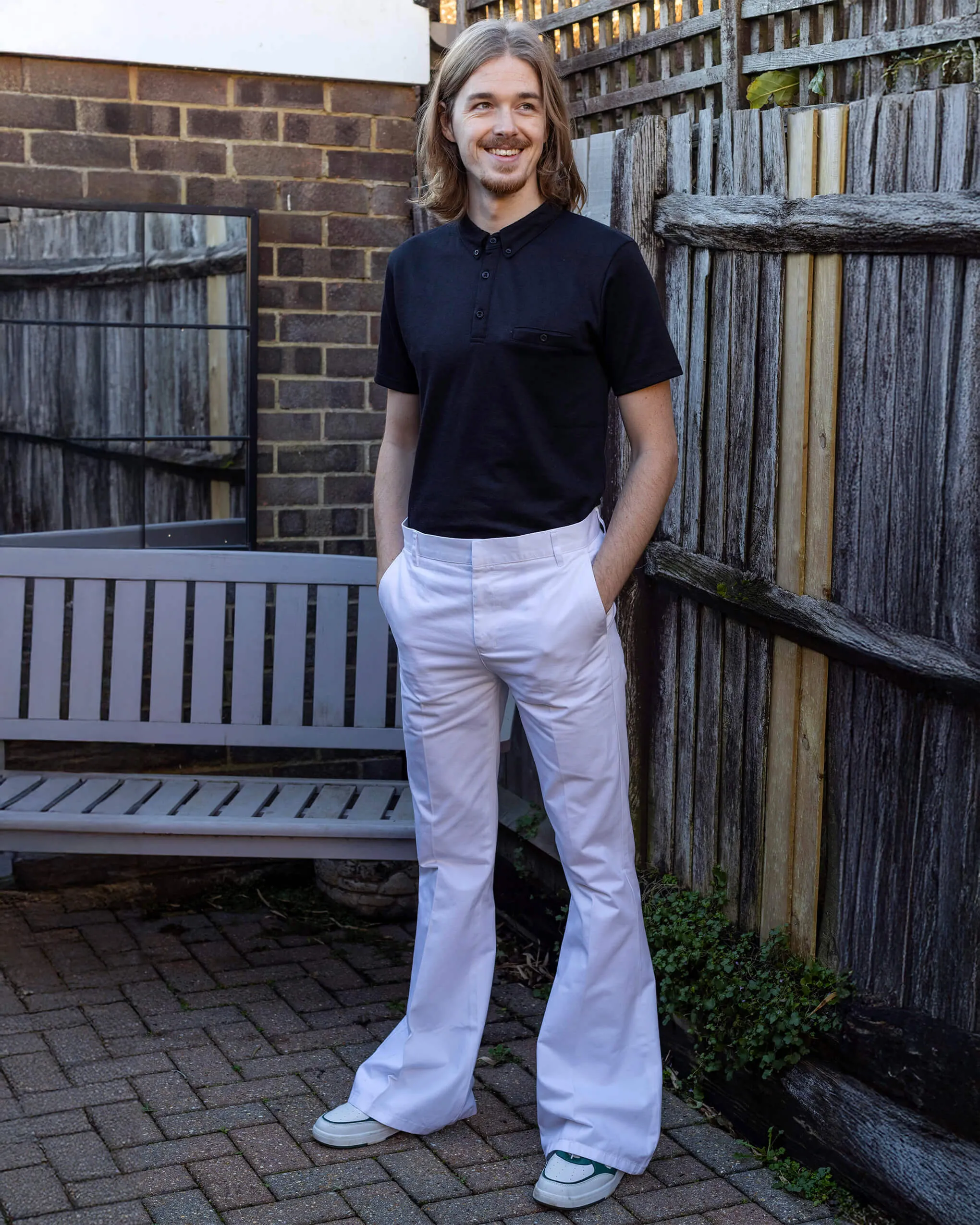 Presley White Cotton Bell Bottom Trouser Slacks