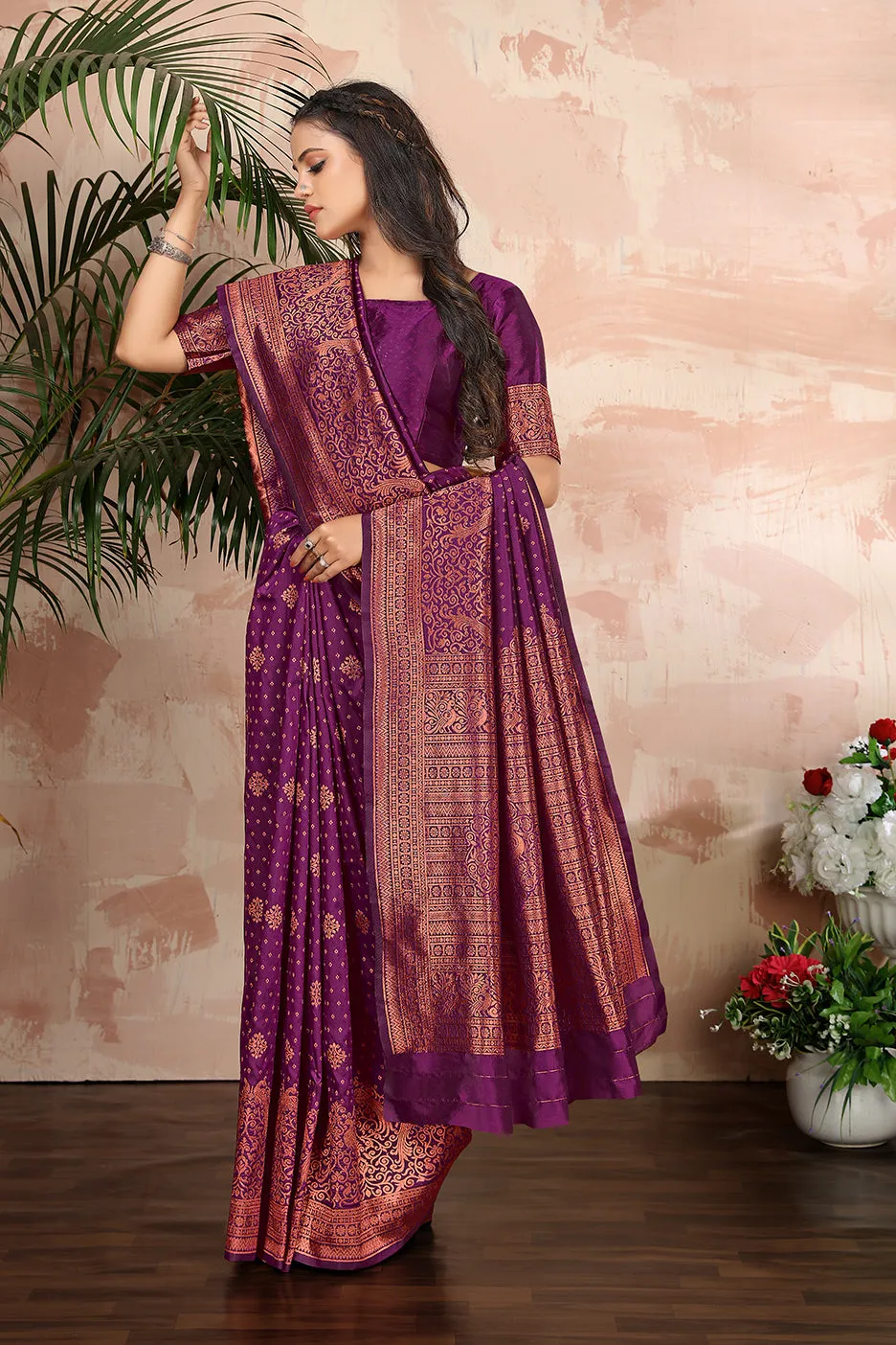 Purple woven banarasi silk traditional saree