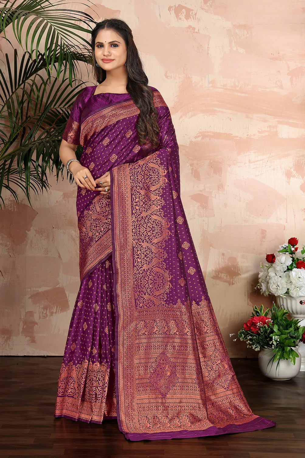 Purple woven banarasi silk traditional saree