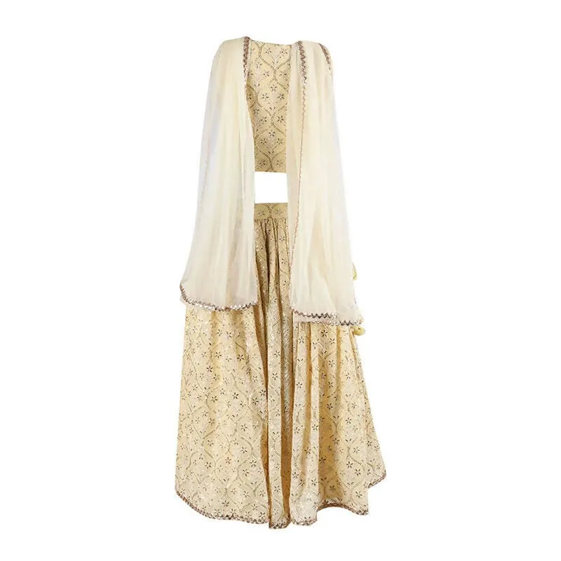 Rang Gold Floral Embroidered Lehenga Choli With Dupatta Set - Offwhite