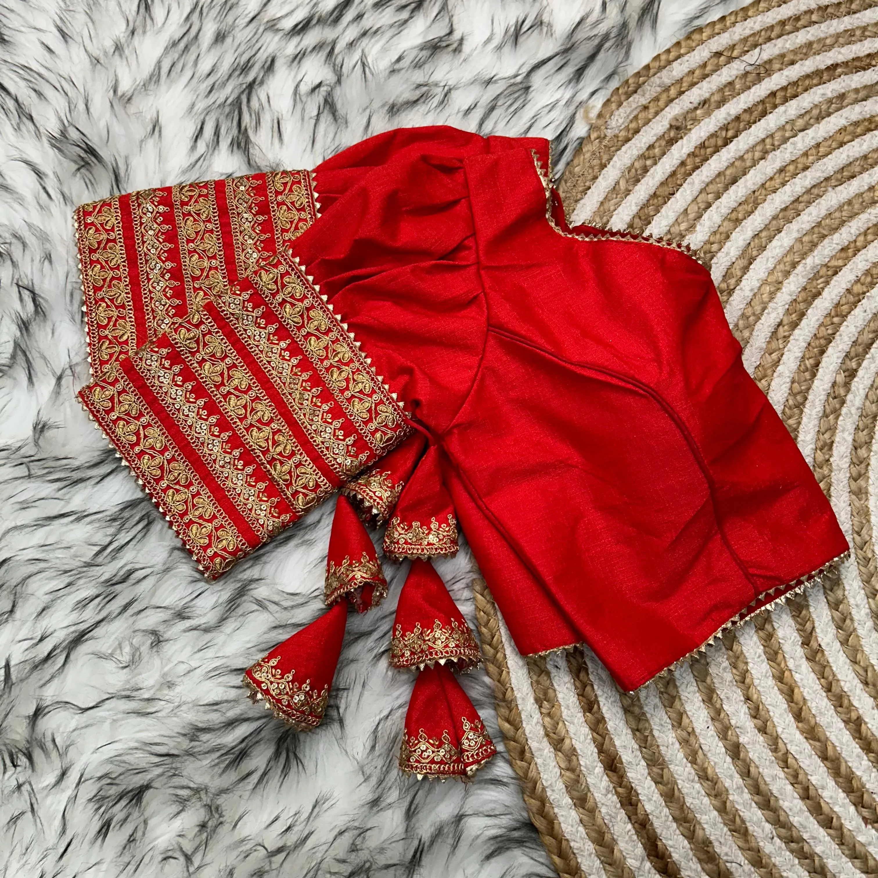 Red Kilmora Silk Blouse with Handcrafted Embroidery and Sequence Accents