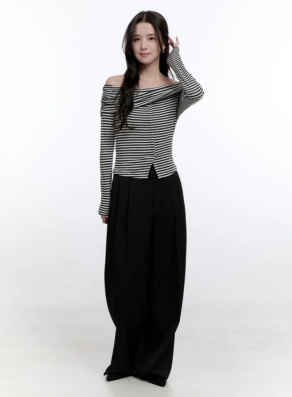 Slim Fit Off-Shoulder Striped Blouse ON418