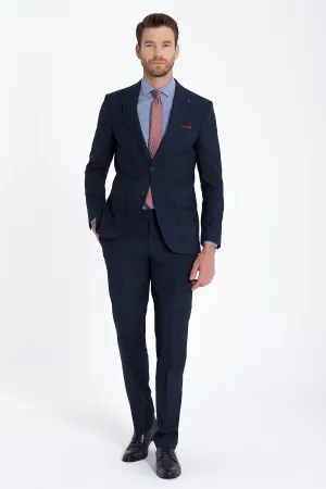 Slim Fit Peak Lapel Wool Blend Navy Classic Suit