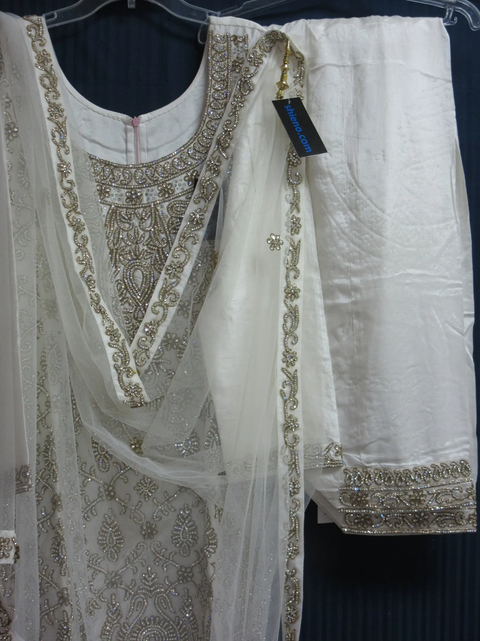 Suit 7790 White Tussar Trousseau Salwar Kameez Dupatta M Bridal Wear Dress