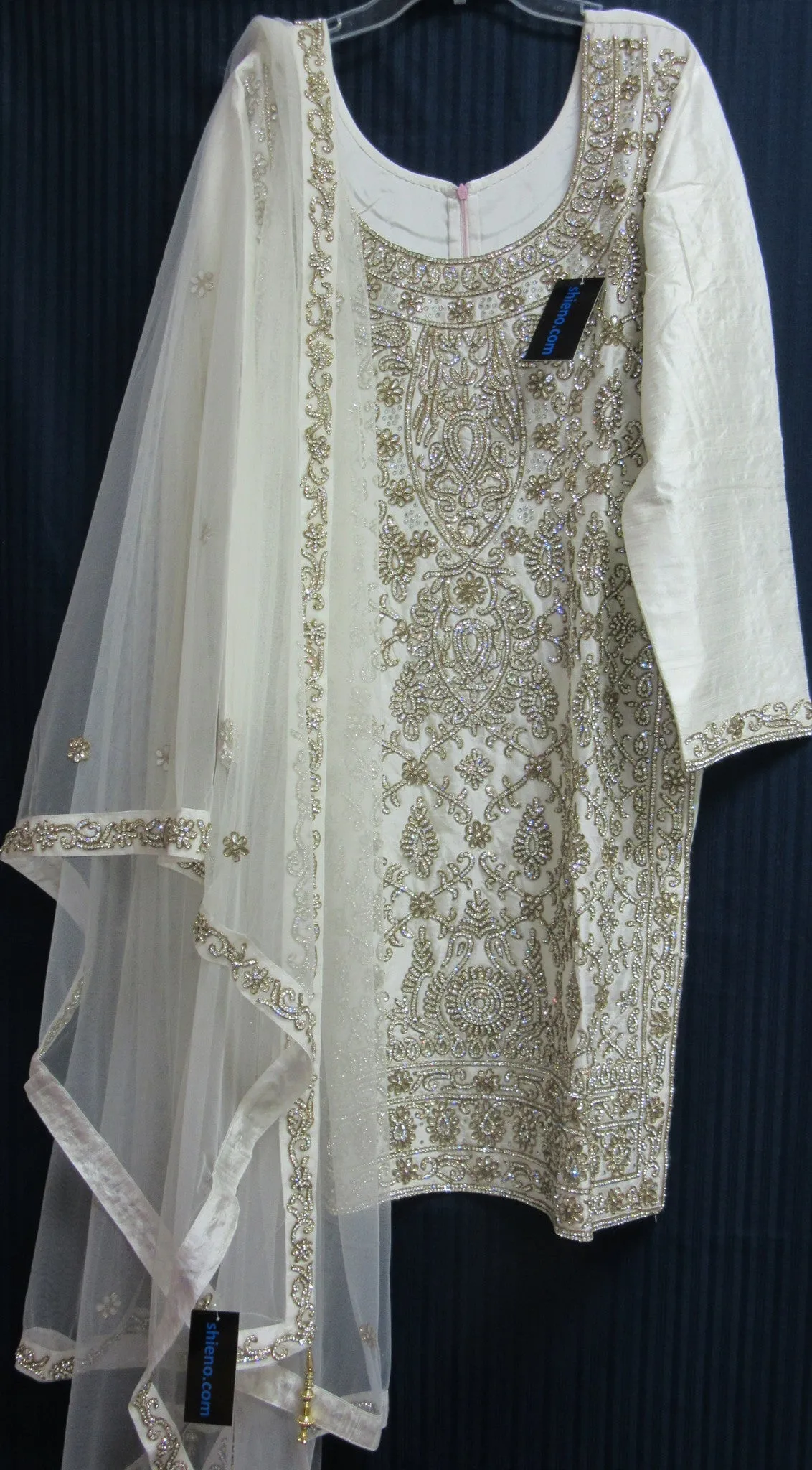 Suit 7790 White Tussar Trousseau Salwar Kameez Dupatta M Bridal Wear Dress