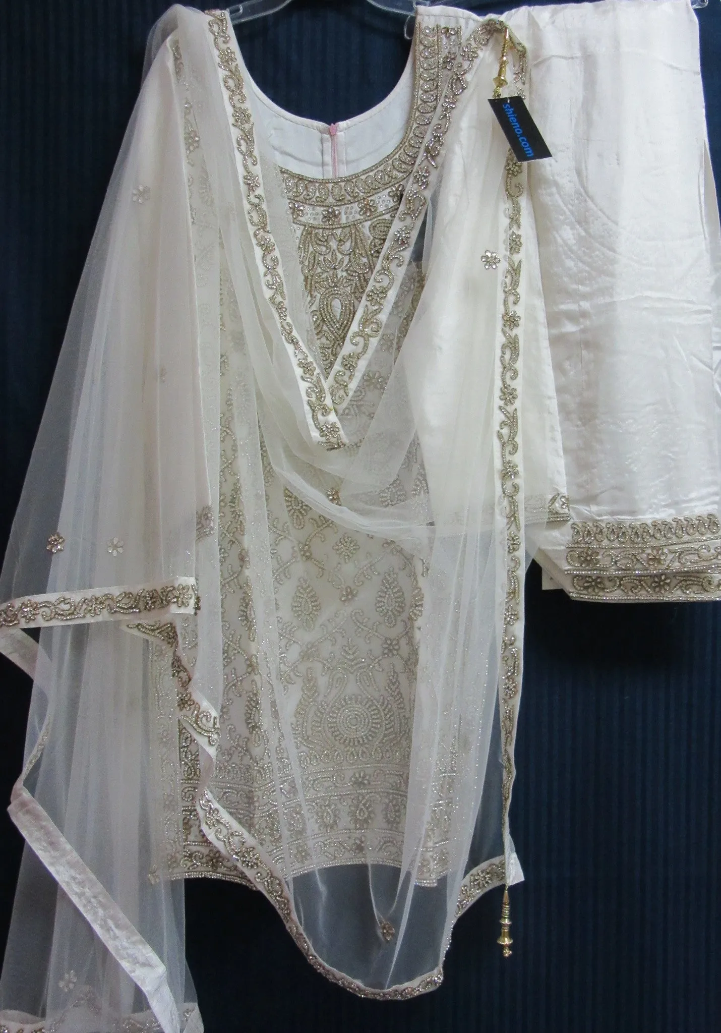 Suit 7790 White Tussar Trousseau Salwar Kameez Dupatta M Bridal Wear Dress