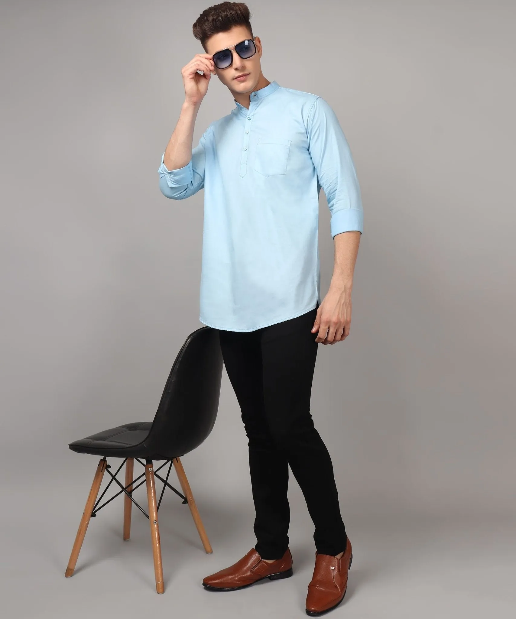 TryBuy Premium Cotton Made Trendy Ethnic Sky Blue Kurta for Men