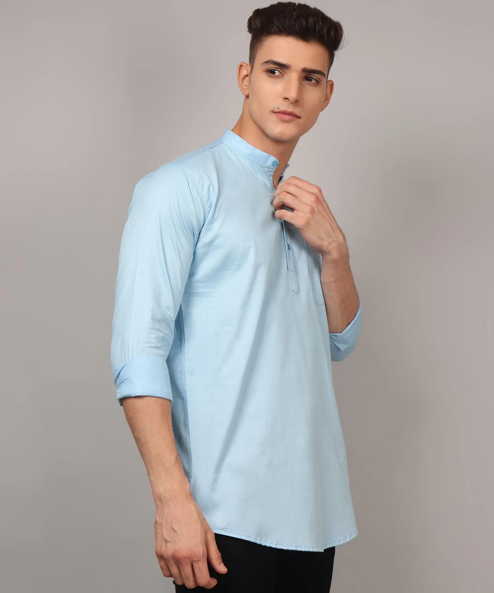 TryBuy Premium Cotton Made Trendy Ethnic Sky Blue Kurta for Men