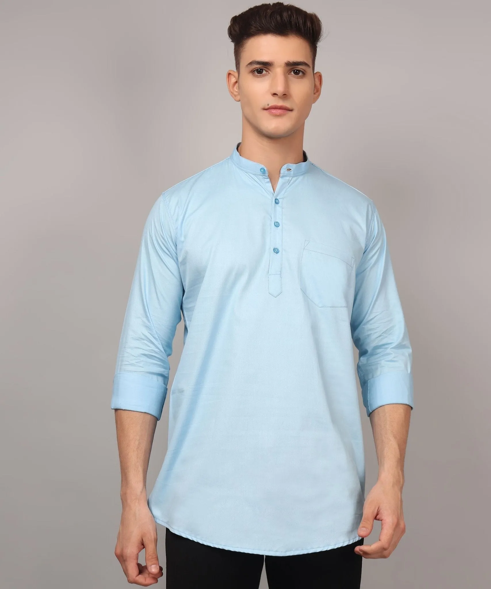 TryBuy Premium Cotton Made Trendy Ethnic Sky Blue Kurta for Men