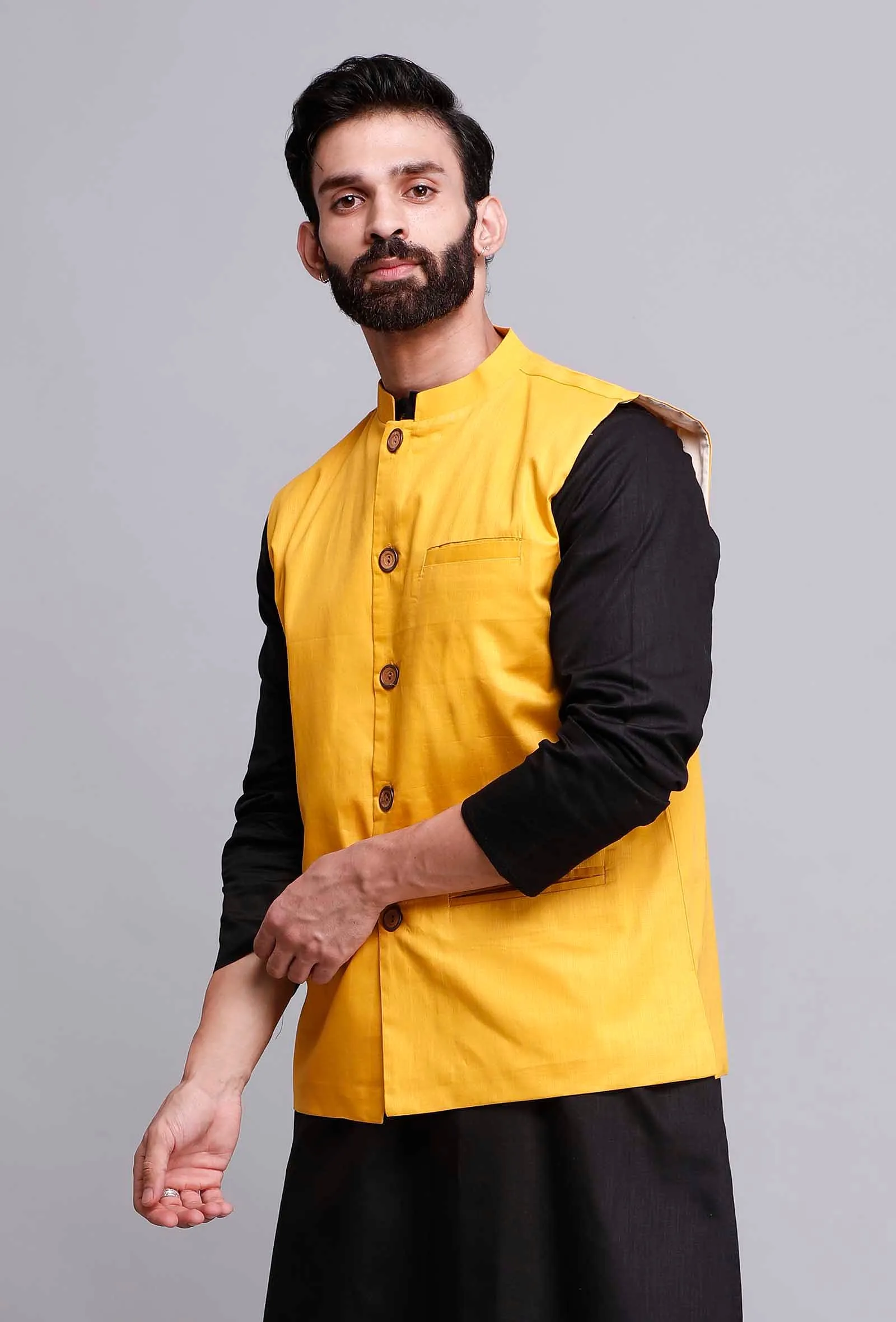 Tuscan Yellow Cotton Nehru Jacket