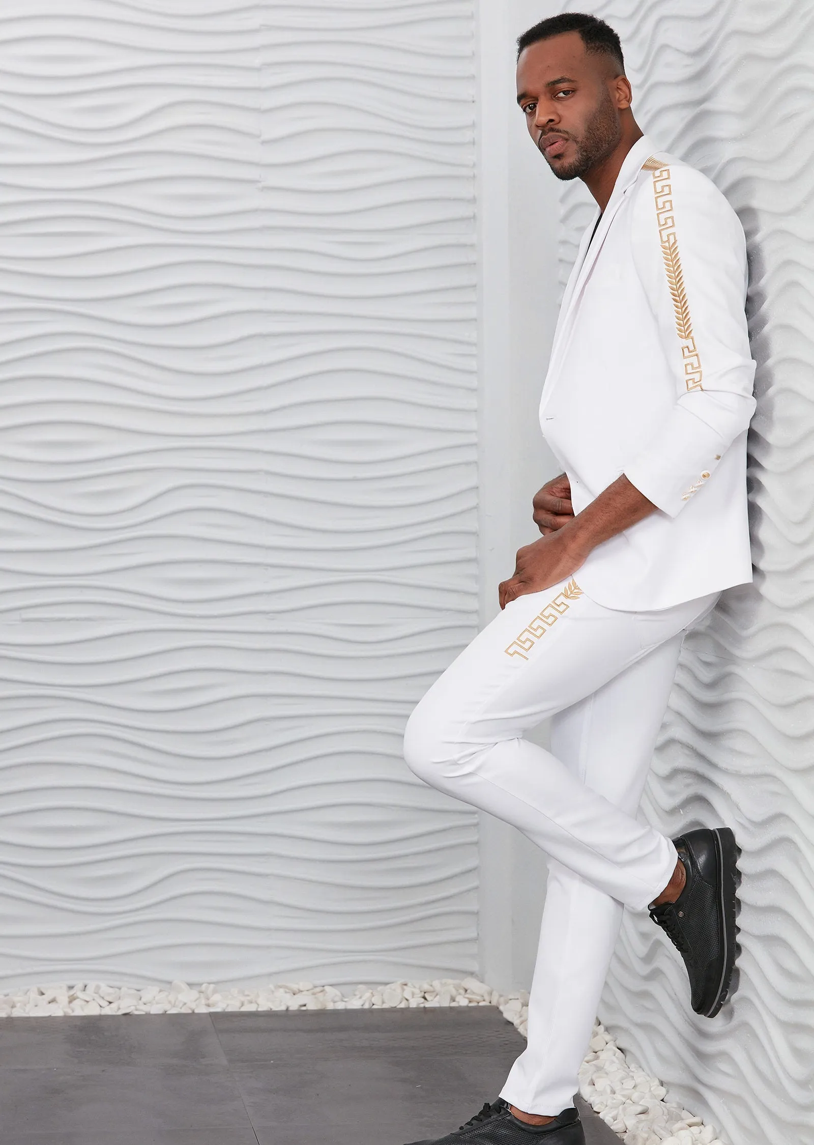 White Meander Embroidered Blazer