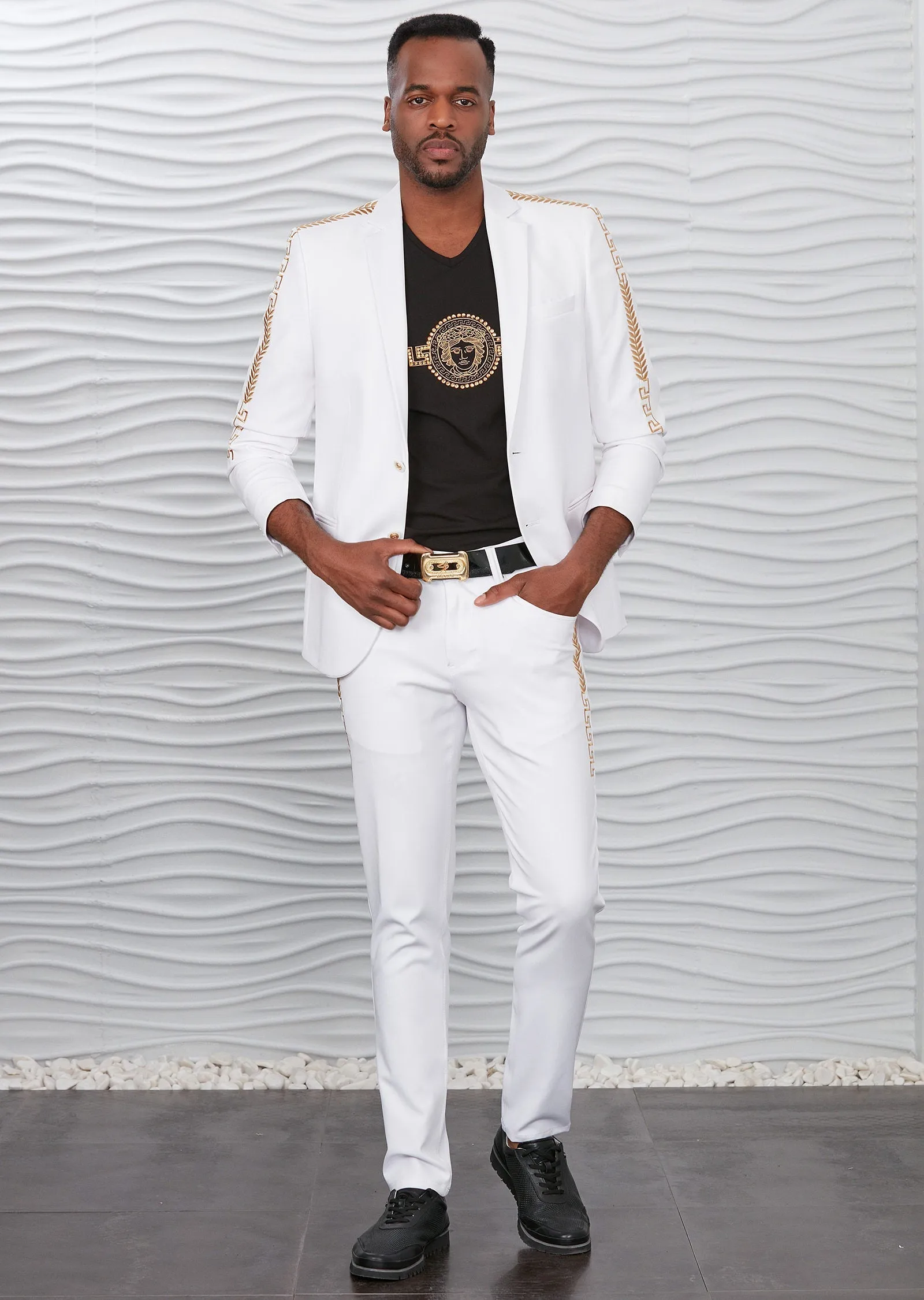 White Meander Embroidered Blazer