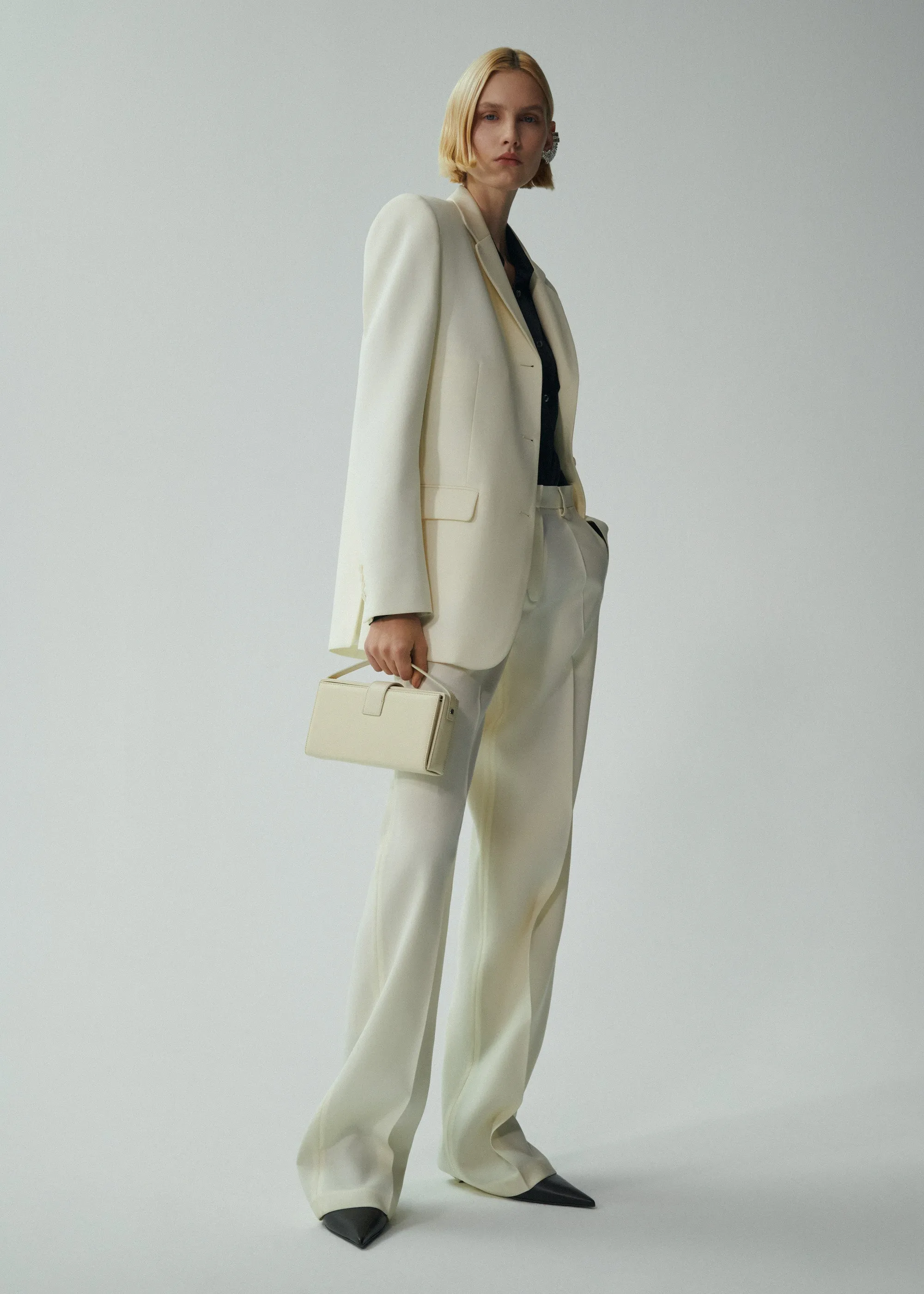 Wide leg tailored pants in cream