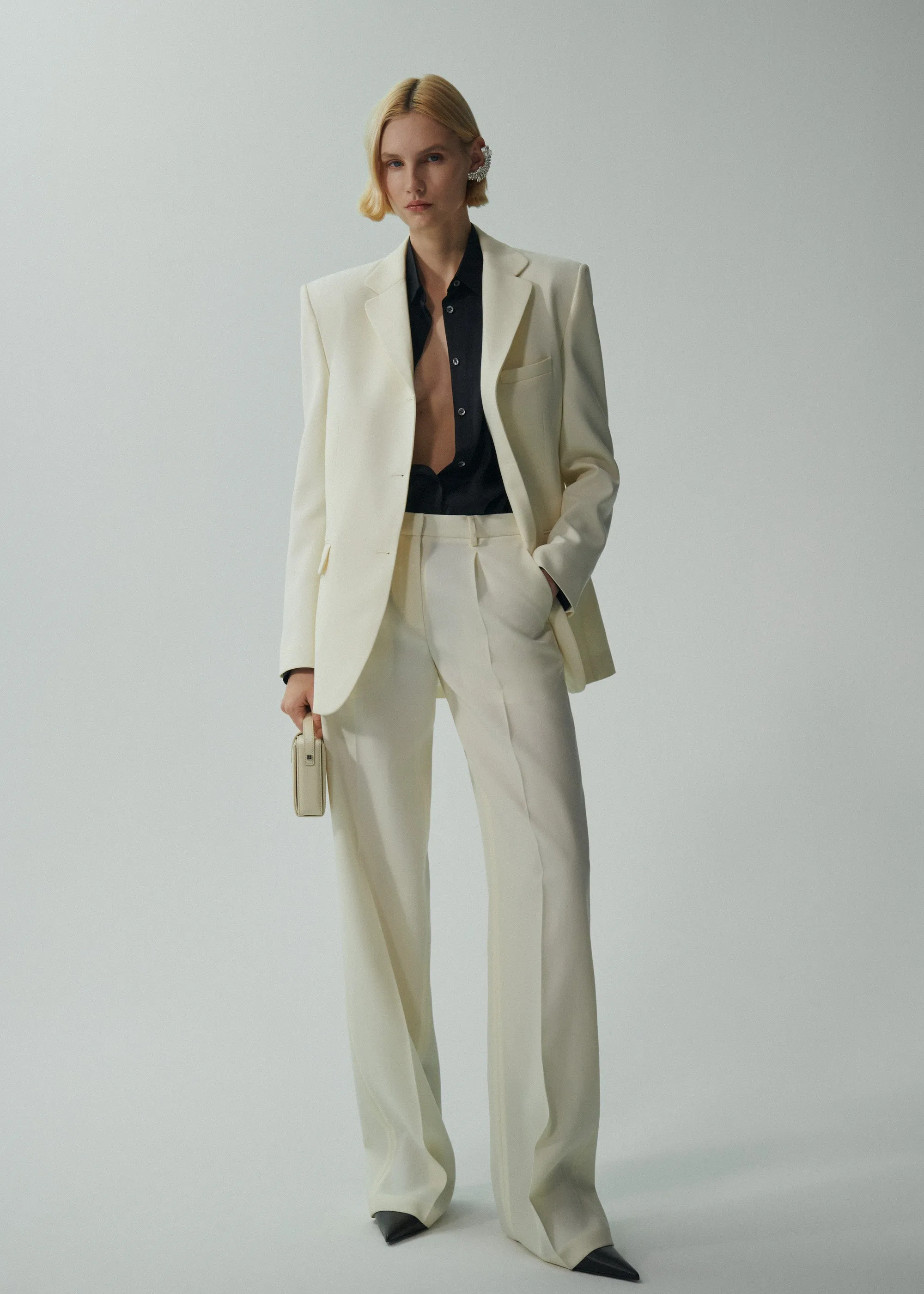 Wide leg tailored pants in cream