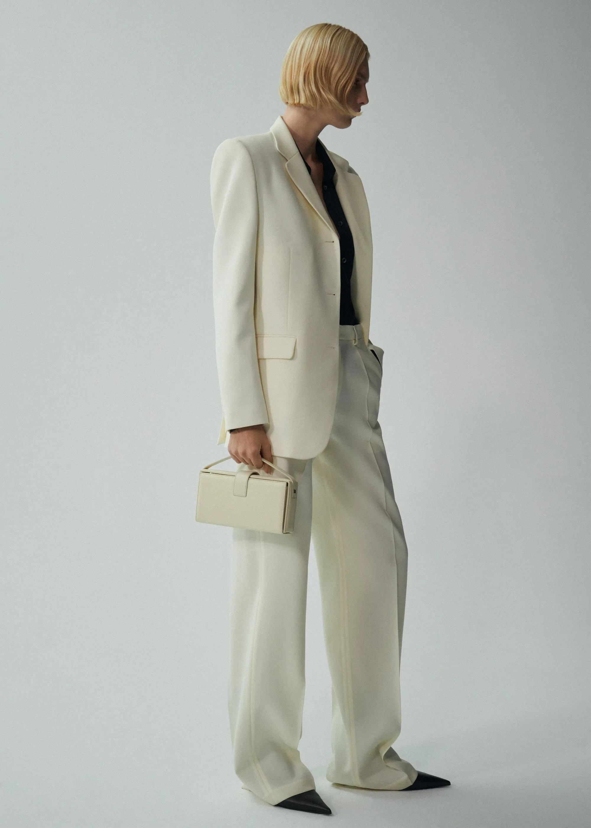 Wide leg tailored pants in cream