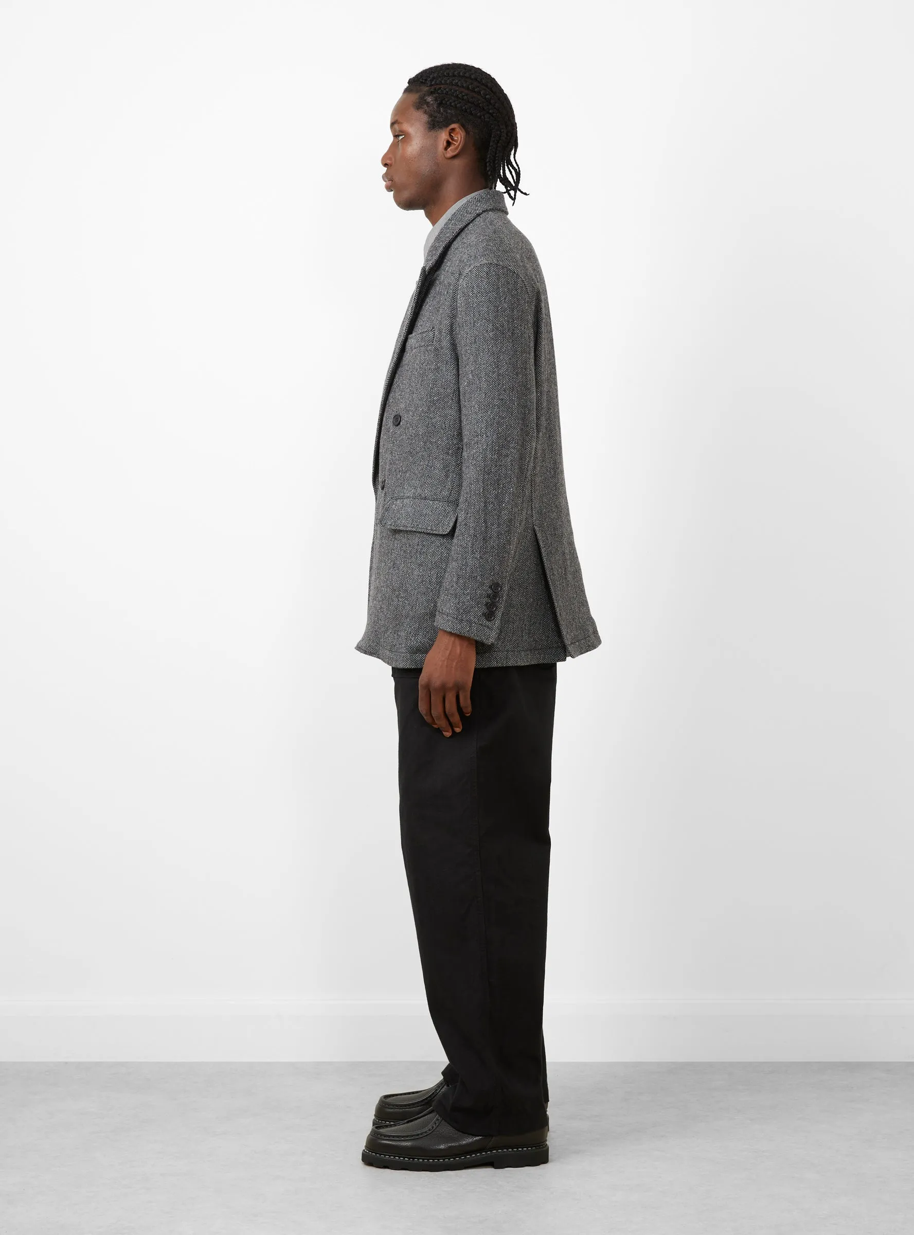 Wool Herringbone DBL Peak Jacket Grey