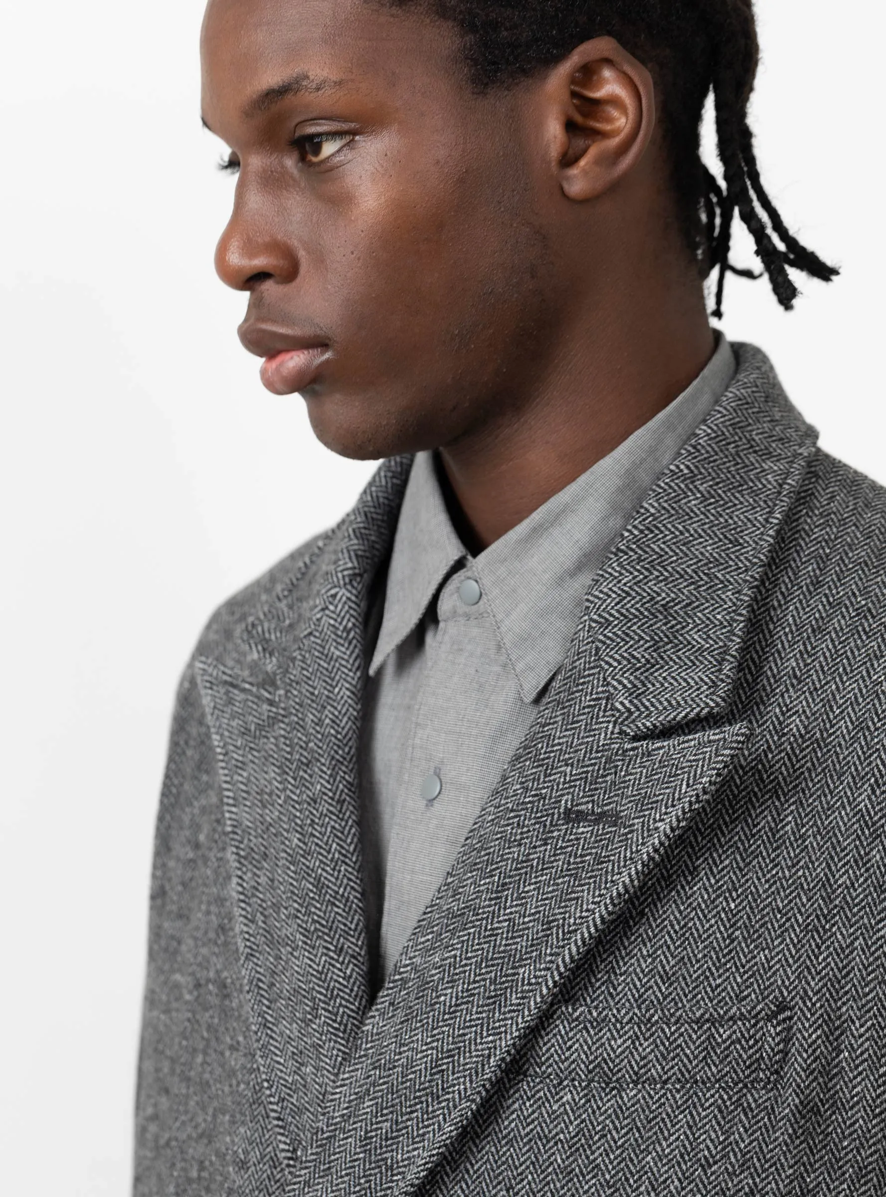 Wool Herringbone DBL Peak Jacket Grey