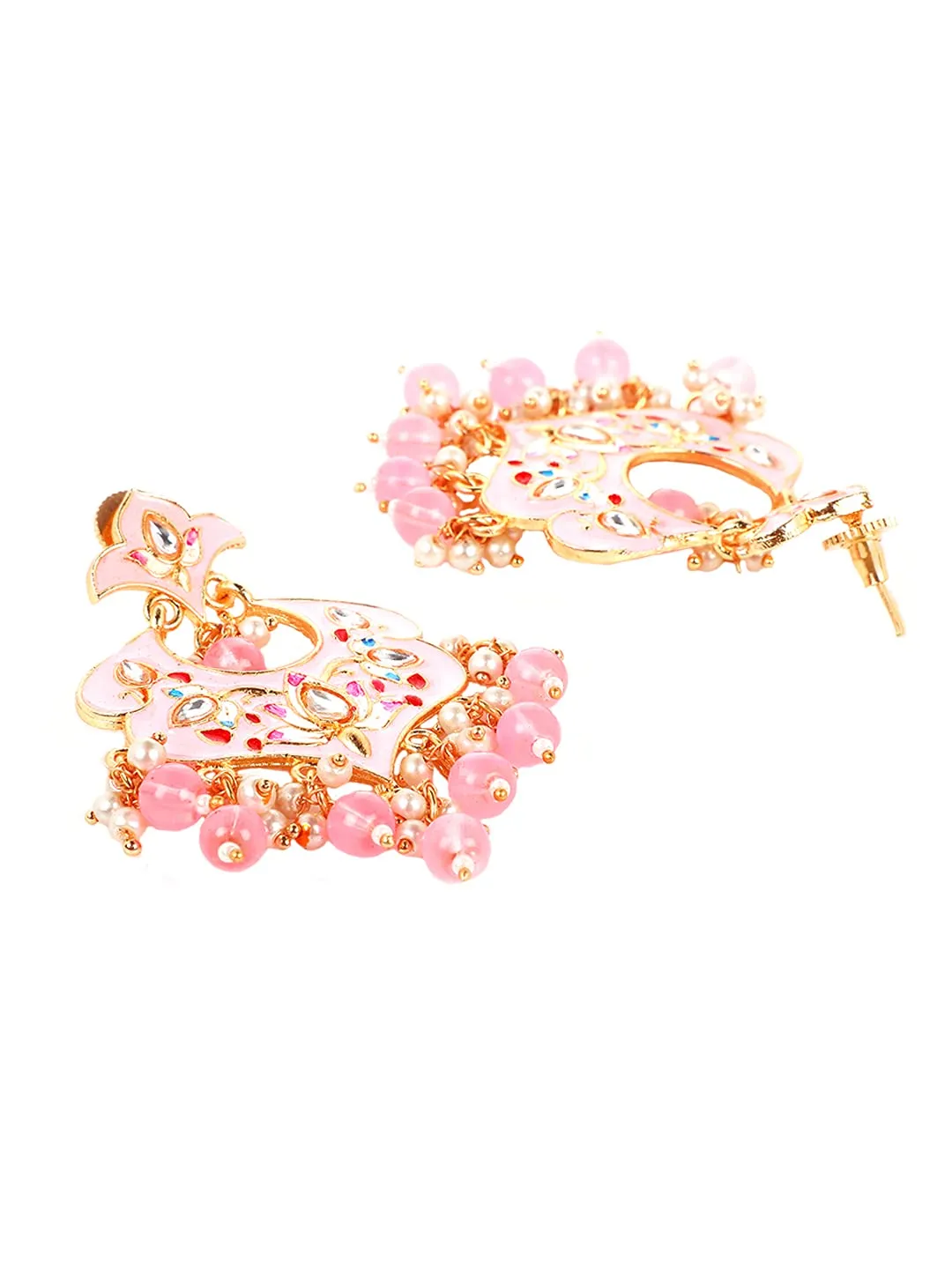 Yellow Chimes Ethnic Gold Plated Traditional Beads Pink Meenakari Floral Design Chandbali Earrings for Women and Girls, Medium (YCTJER-99MNKFLW-PK)