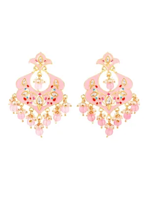 Yellow Chimes Ethnic Gold Plated Traditional Beads Pink Meenakari Floral Design Chandbali Earrings for Women and Girls, Medium (YCTJER-99MNKFLW-PK)