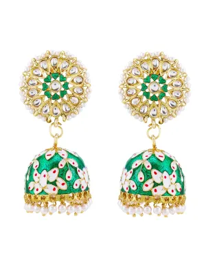 Yellow Chimes Ethnic Gold Plated Traditional Meenakari Flower Design Chandbali Beads Dangler Earrings for Women and Girls (Design 10)