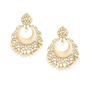 Yellow Chimes Ethnic Traditional Kundan Studded Pearl moti Peach Chandbali Earrings for Women and Girls, Gold, Peach, Medium (YCTJER-87KUDCHD-PCH)