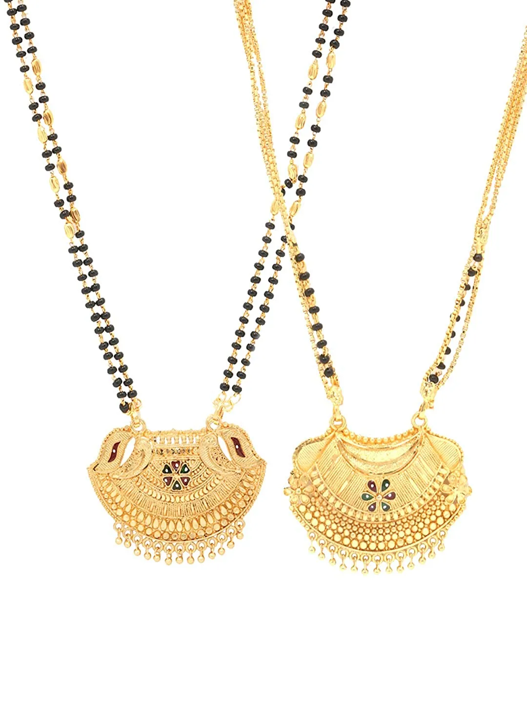 Yellow Chimes Mangalsutra for Women Combo of 2 Pcs Ethnic Traditional One Gram Gold Hand Meena Maharashtrian Style Long Chain Black Beads Mangal sutra Tali/Tanmaniya/Nallapusalu/Mangalsutra for Women